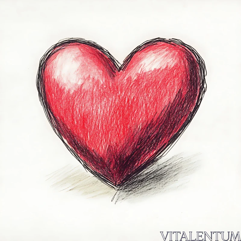 Red Heart Sketch on White Paper AI Image