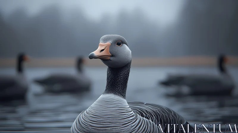 Goose on Misty Waters AI Image