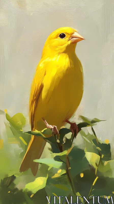 Golden Bird on Lush Leaves AI Image