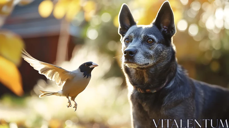 An unlikely friendship between a dog and a bird AI Image