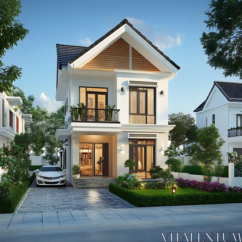 AI ART Elegant Residential Home with Garden