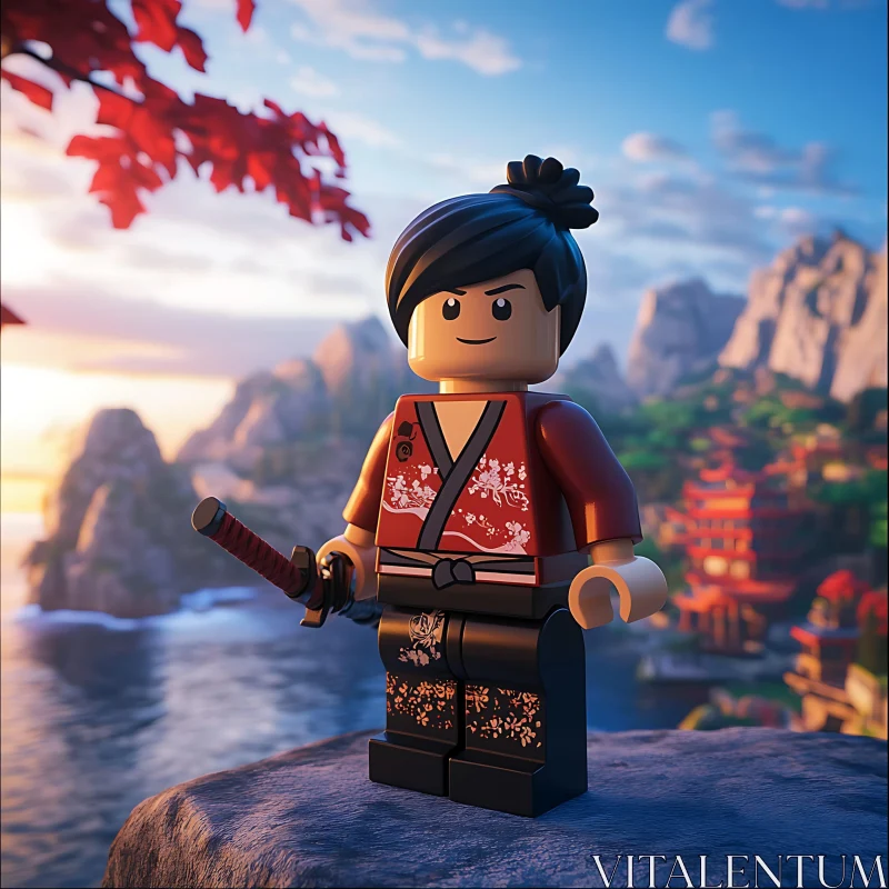 AI ART Samurai Lego Figure with Katana