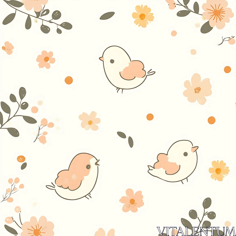 Cute Birds and Floral Pattern Artwork AI Image