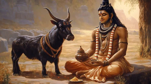 Serene Deity and Sacred Bull