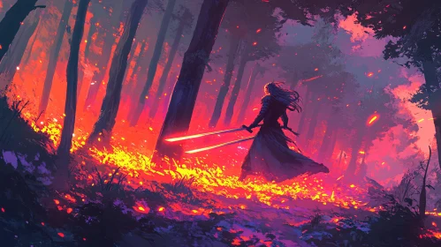 Swordsman in Burning Woods Artwork