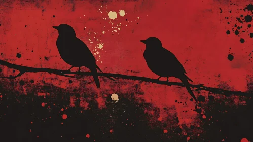 Silhouette Birds Red Background
