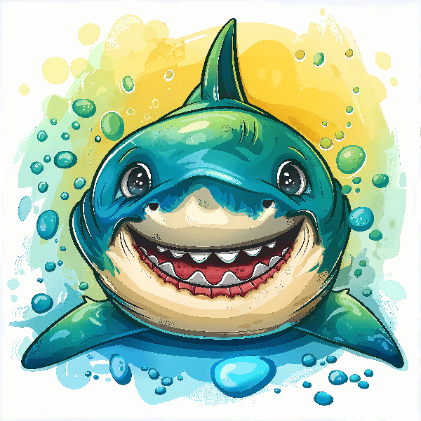 Happy Shark Cartoon Design POD Design