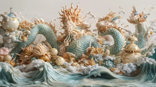 Fantasy Dragons Sculpture with Soft Hues