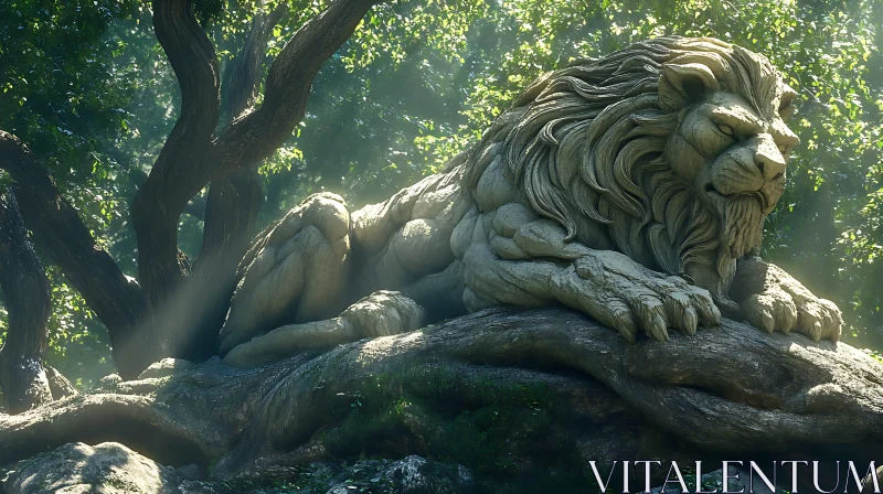 Stone Lion Sculpture AI Image