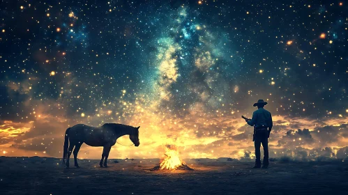 Starry Night Cowboy Campfire Serenity