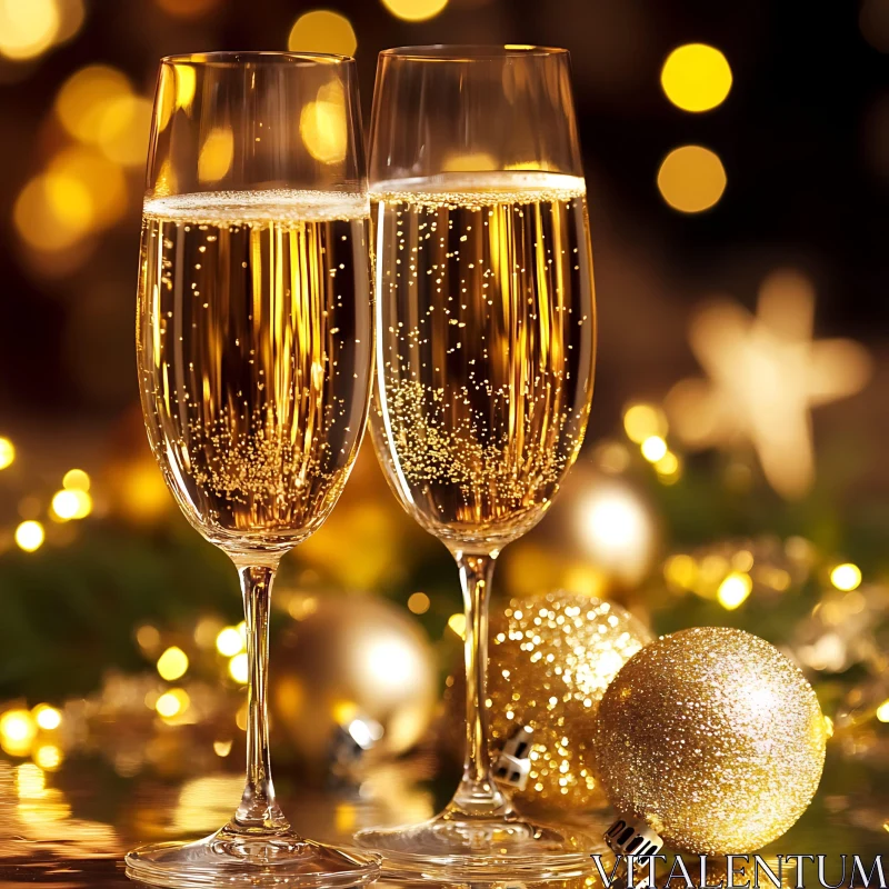 AI ART Celebratory Champagne Glasses with Bokeh Background