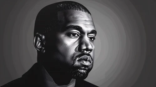 Kanye West Black and White Portrait