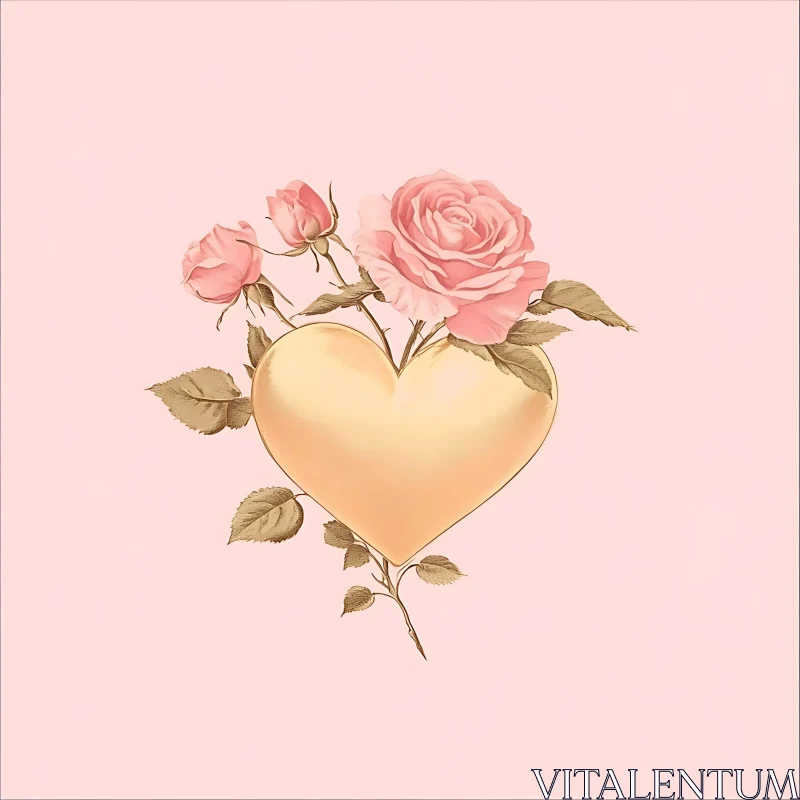 Floral Heart with Pink Roses AI Image