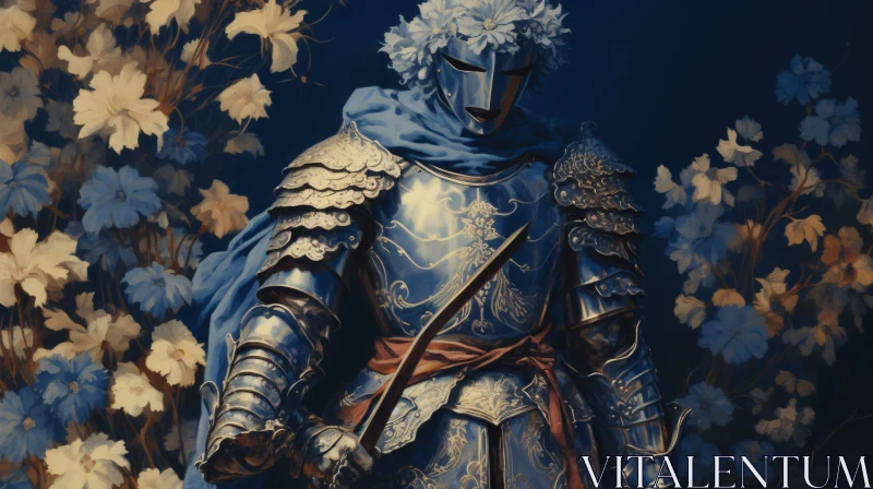 Knight in Armor with Flower Crown AI Image