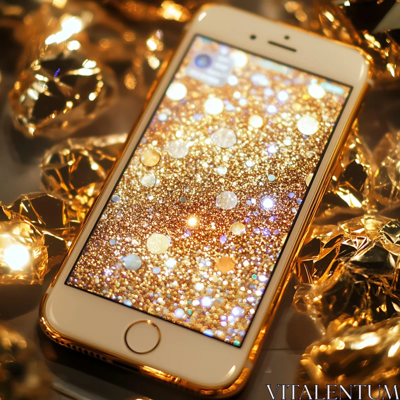 Opulent Gold Smartphone Reflecting Wealth AI Image