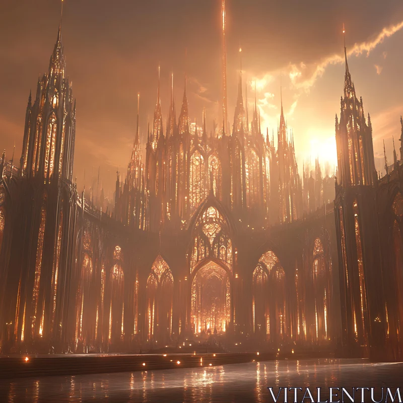 Majestic Cathedral at Sunset AI Image