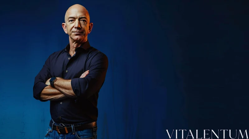 Jeff Bezos with Crossed Arms in Black Shirt AI Image