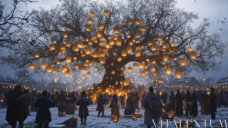 Illuminated Tree Winter Celebration AI Image