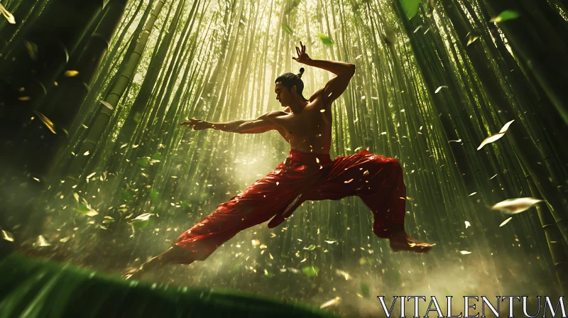 AI ART Martial Artist in Green Bamboo Grove