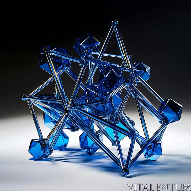 Blue Geometric Crystal Structure 3D Art AI Image