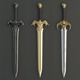 Three Fantasy Swords: Detailed Weapon Display