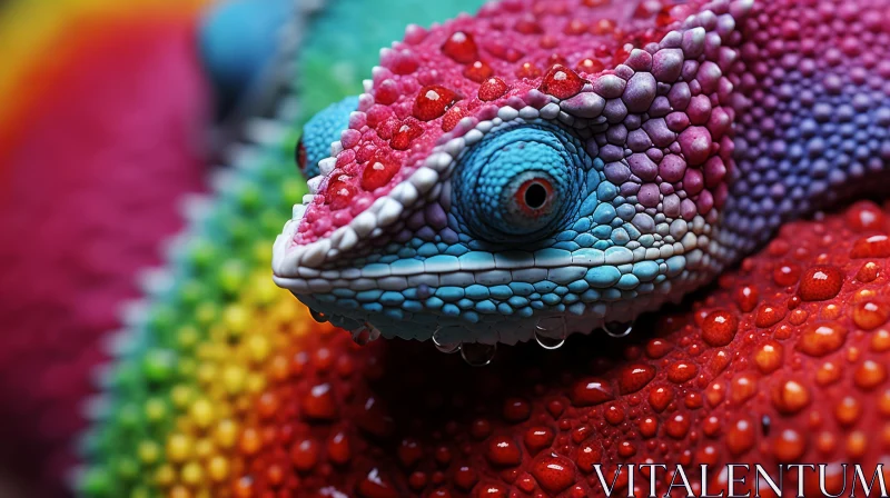 Bold Chromaticity of a Colorful Lizard on Water Droplets AI Image