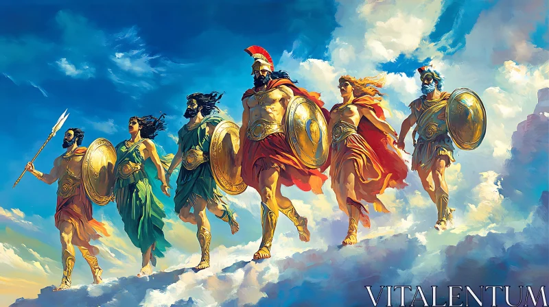 AI ART Cloudborne Warriors: A Procession of Mythic Figures