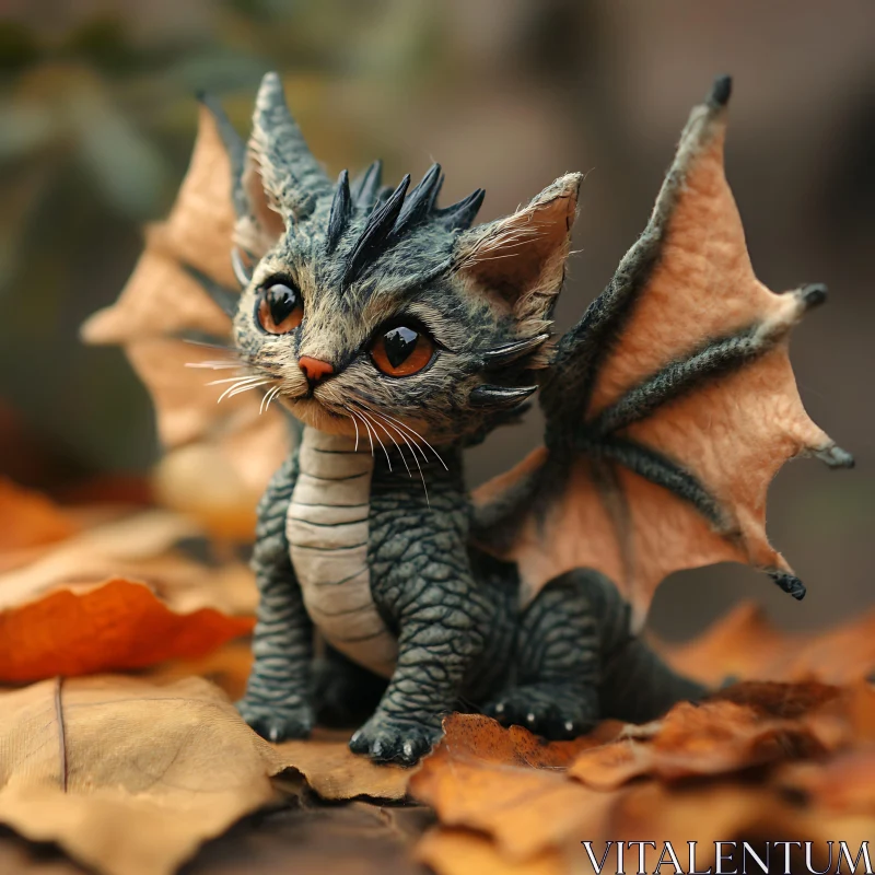 Whimsical Feline Dragon Creature in Fall AI Image