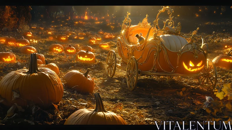 AI ART Glowing Pumpkins and Halloween Carriage