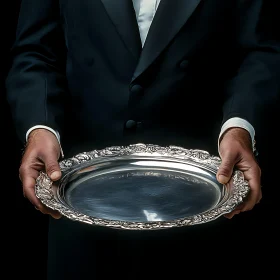 Silver Tray in Butler's Hands