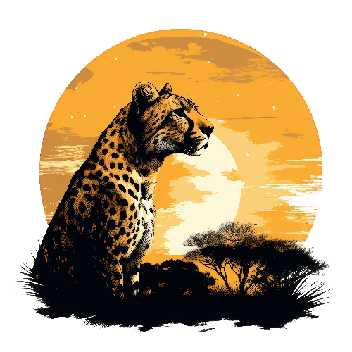 POD Design Digital Illustration of a Cheetah during a Sunset