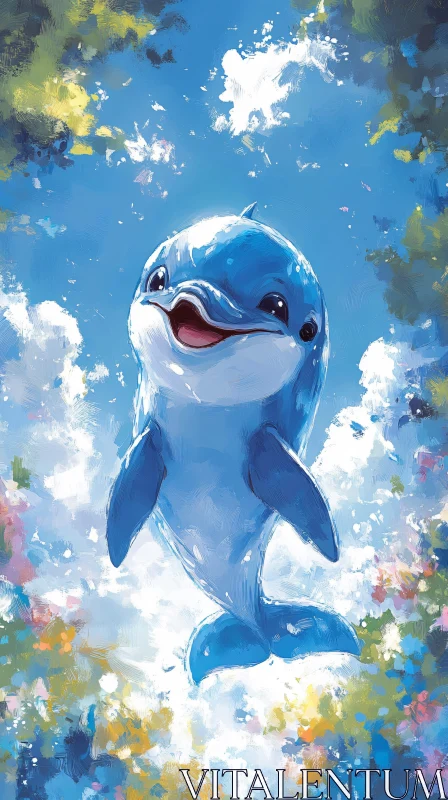 Playful Dolphin in Artistic Sky AI Image