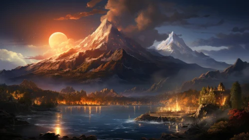 Enchanting Fantasy Landscape with Mountains and a Lake