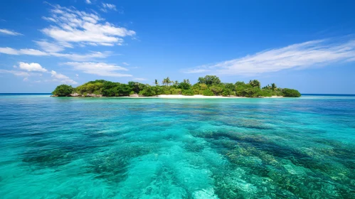 Pristine Tropical Island and Clear Blue Ocean