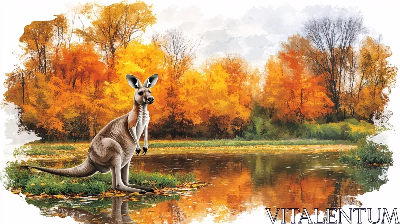 Kangaroo in Autumn Forest AI Image