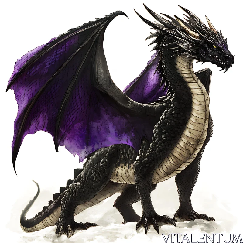 AI ART Fantasy Art Black Dragon Purple Wings