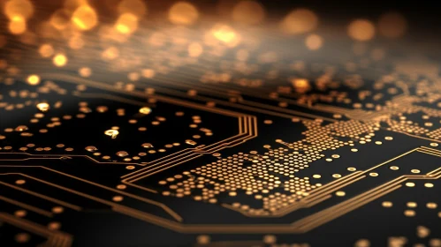 Golden Circuit Board with Interconnected Lines | UHD Image