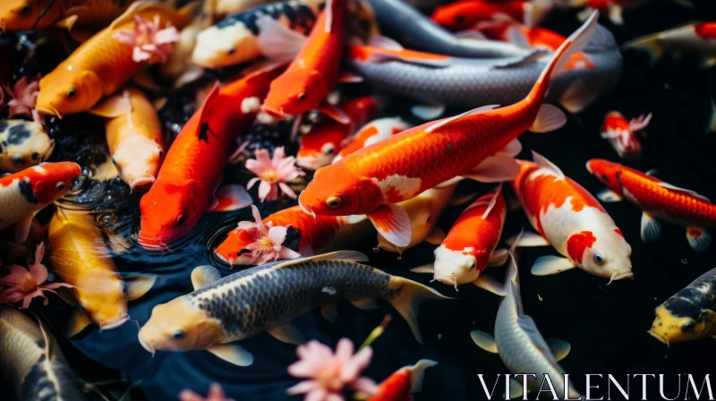 Graceful Koi Fish Swimming in Vibrant Pond - Still Life Realism AI Image