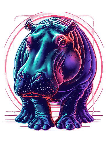 POD Design Neon Blue and Pink Hippopotamus Vector Design for Merchandise