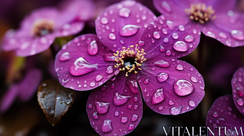 Rain-Kissed Purple Flowers: Nature's Gemstone Artistry AI Image