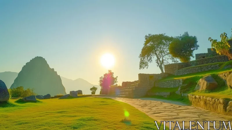Serene Sunset at the Sacred Ruins of Machu Picchu AI Image