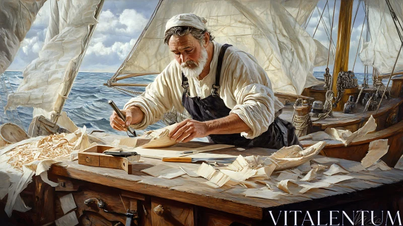 AI ART Maritime Woodcarving Scene