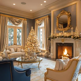 Elegant Christmas Living Room with Opulent Decorations