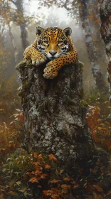 Majestic Leopard in Tranquil Woodlands