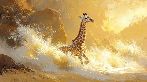 Surreal Giraffe in Ocean Scene