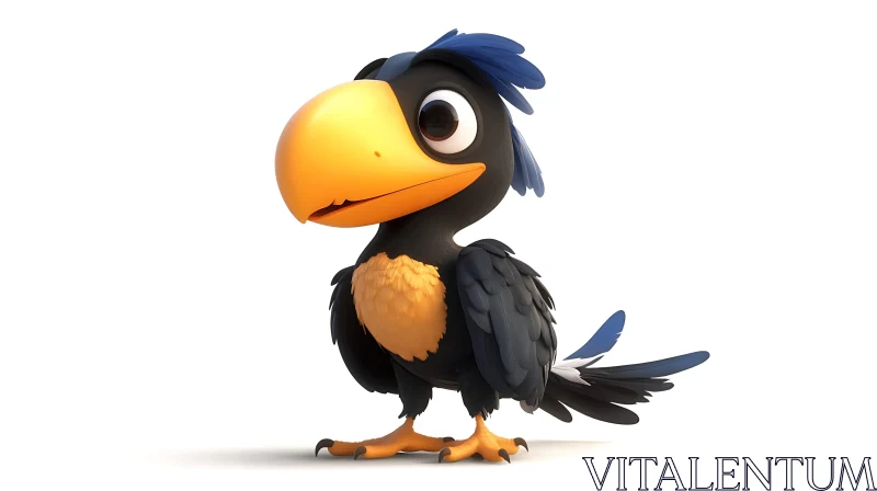 Cute Cartoon Bird with Yellow Beak AI Image