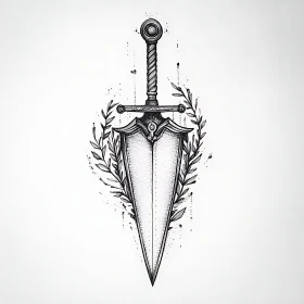 Monochrome Sword and Laurel Drawing