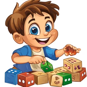 Cartoon Boy and Colorful Dice