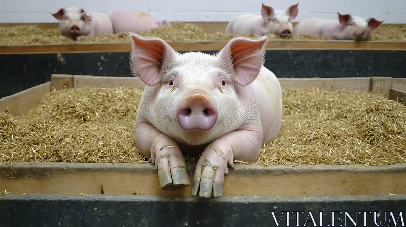 Pig Lying on Hay in Barn AI Image