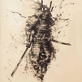 Samurai Warrior in Ink Art